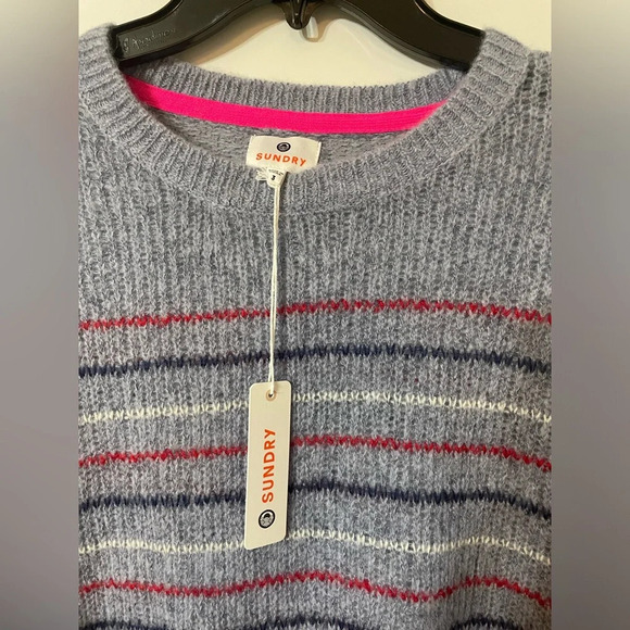 Sundry Anthropologie Cashmere and Wool Balloon Sleeve Striped Sweater Size L - Picture 5 of 9